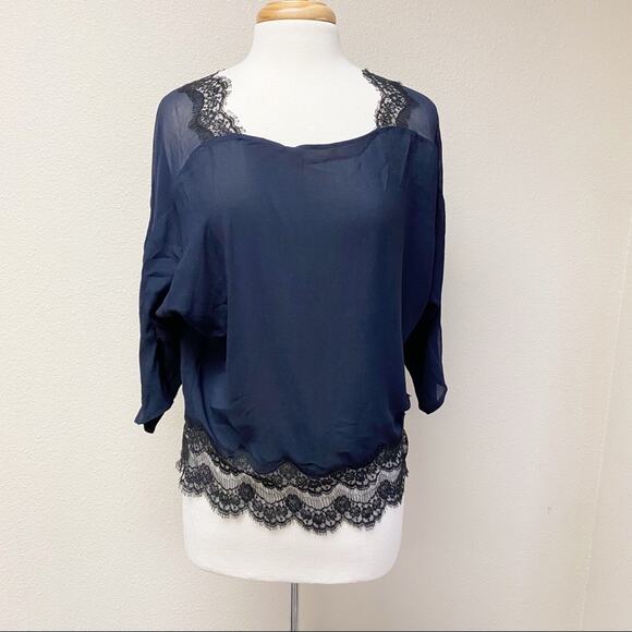 Sandro Open Back Lace Top Navy 2 - Picture 1 of 8